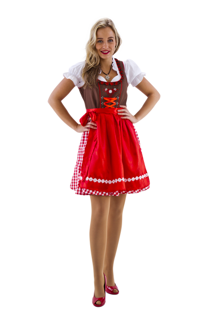 Dirndl brązowo-czerwono-biała kratka