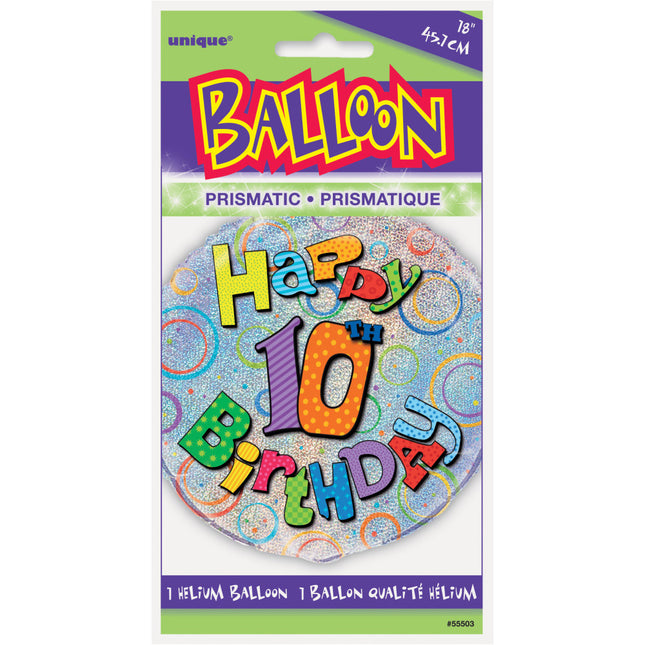 Balon helowy 10 lat Glitter 45 cm pusty