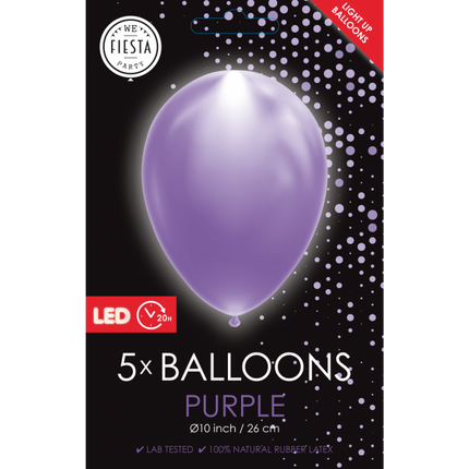 Fioletowe balony led 26cm 5szt