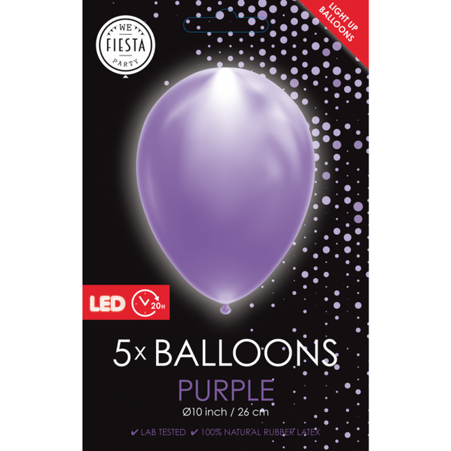 Fioletowe balony led 26cm 5szt