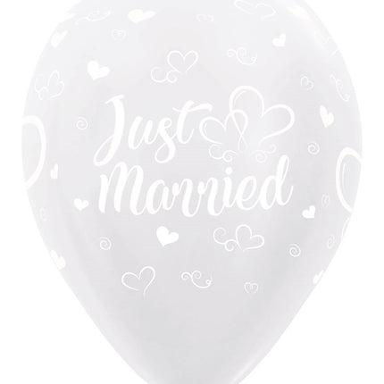 Balony Just Married Serca Perłowe Białe 30cm 25szt