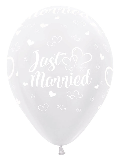 Balony Just Married Serca Perłowe Białe 30cm 25szt