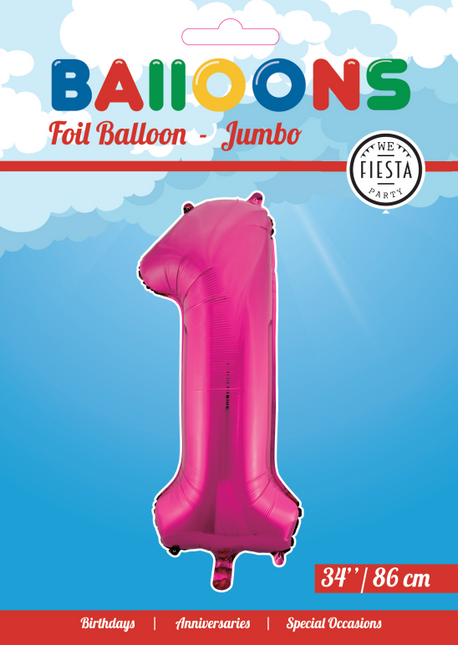 Balon foliowy Figurka 1 Fuksja XL 86cm pusty