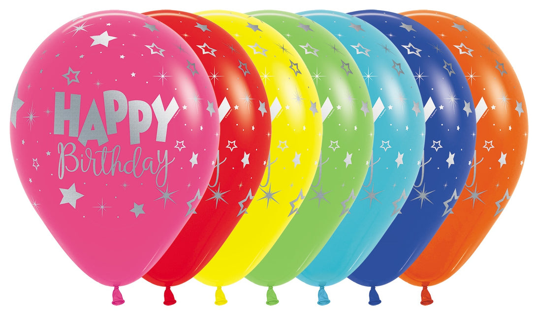 Balony Happy Birthday Fantasy Metallic Ink Silver 30cm 25szt