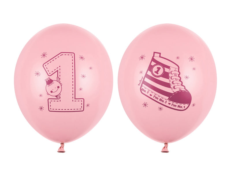 Balony 1 Rok Różowe 30cm 6szt