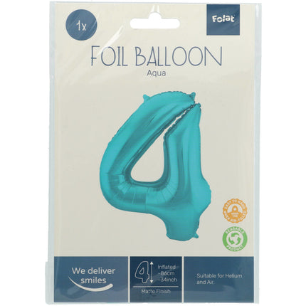 Balon foliowy Figurka 4 Pastel Mint Green XL 86cm Pusty