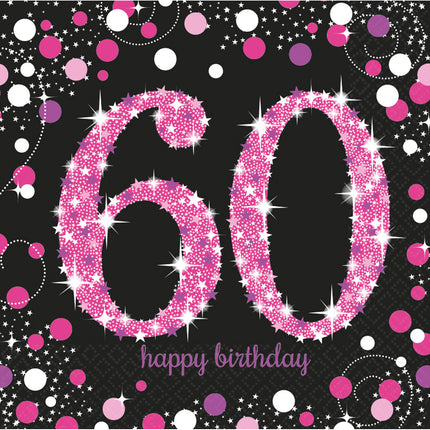 Serwetki 60 Years Happy Birthday Pink 33cm 16szt