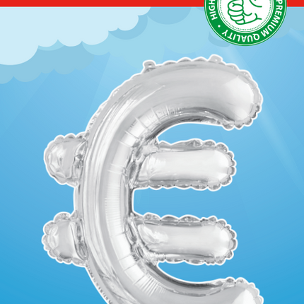 Balon foliowy Euro Sign Silver 41 cm ze słomką