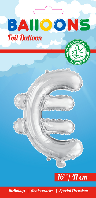 Balon foliowy Euro Sign Silver 41 cm ze słomką