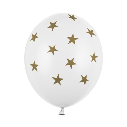 Balony białe złote gwiazdki 30cm 6szt