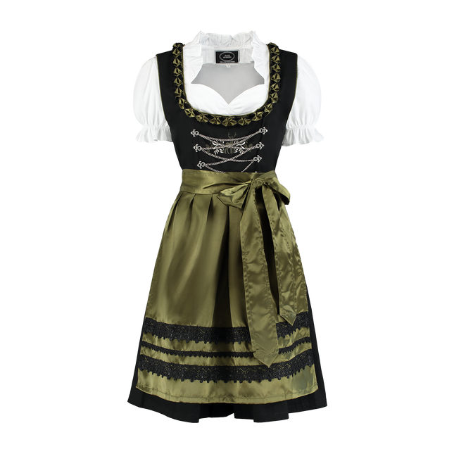 Dirndl czarny, oliwkowozielony, jeleń