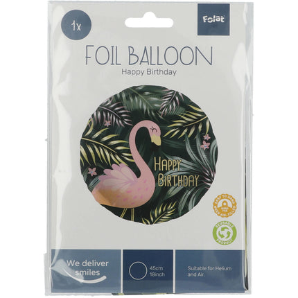 Balon helowy Happy Birthday Flamingo pusty 45cm