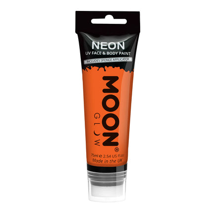 Moon Glow Neon UV Farba do twarzy z aplikatorem gąbkowym Intensywny pomarańcz 75ml