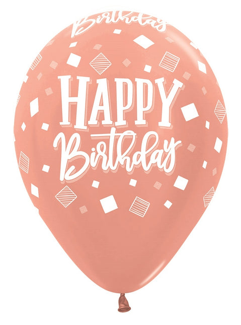 Balony Happy Birthday Squares Metallic Mix 30cm 25szt