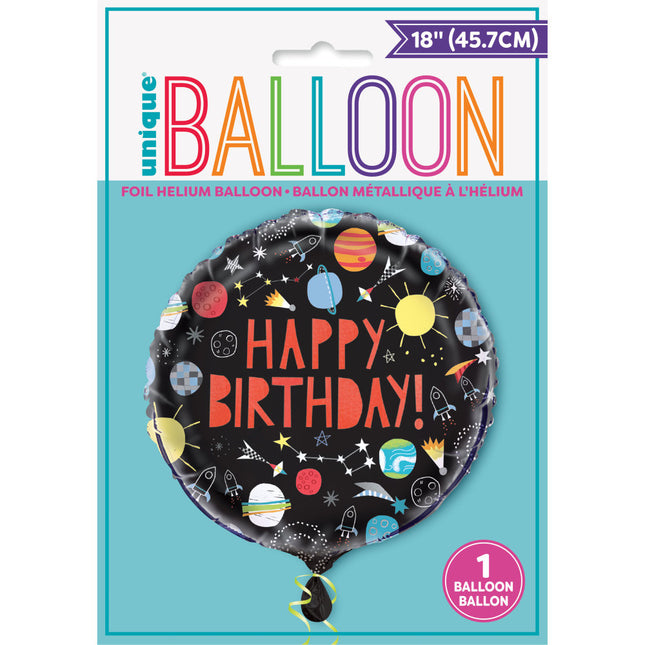 Balon helowy Space Happy Birthday 45cm pusty