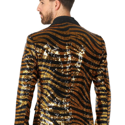 Gold Black Tiger Paillet Blazer Men OppoSuits