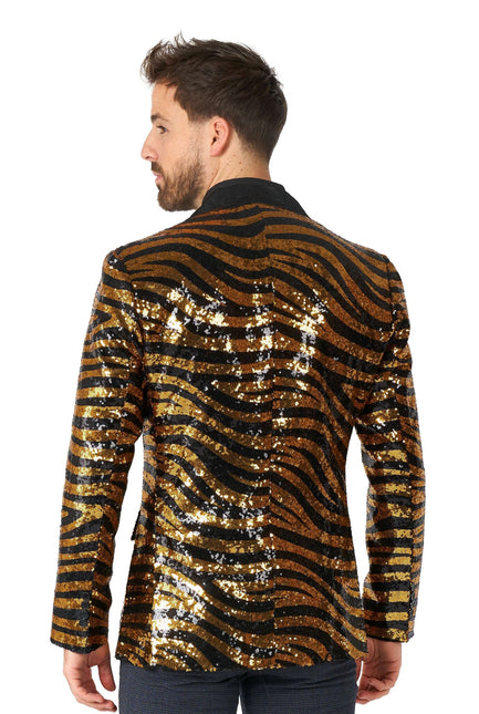 Gold Black Tiger Paillet Blazer Men OppoSuits