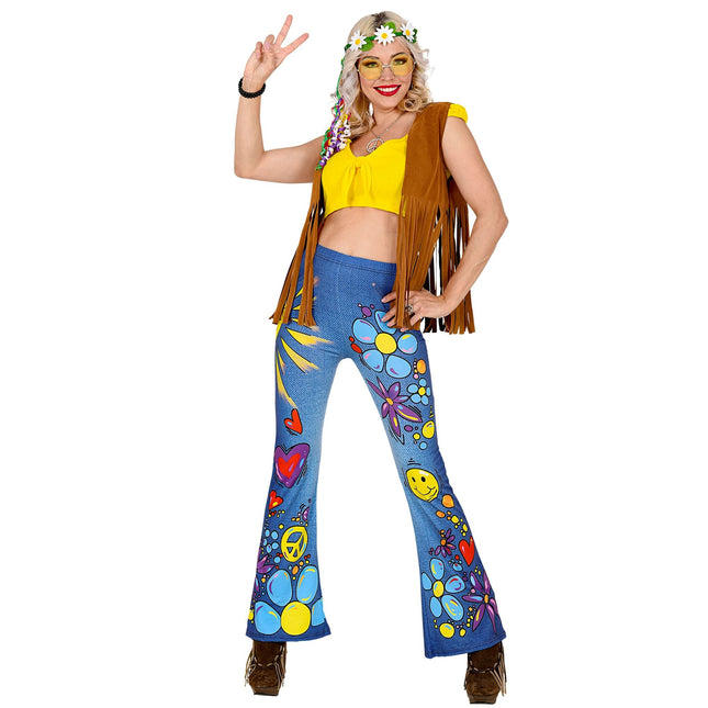 Hippie 60S Legginsy Niebieskie Damskie