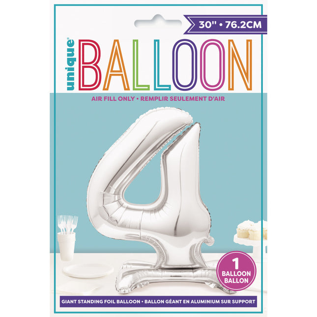 Balon foliowy Figurka 4 Srebrny Standard 76 cm