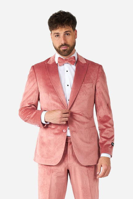 Jasnoróżowy aksamitny smoking męski OppoSuits