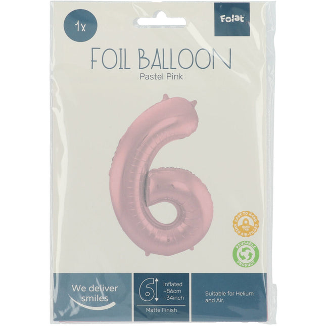 Balon foliowy Figurka 6 Pastel Pink XL 86cm pusty