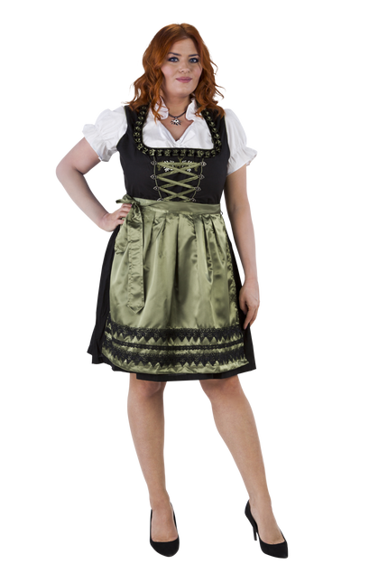 Dirndl czarny, oliwkowozielony, jeleń