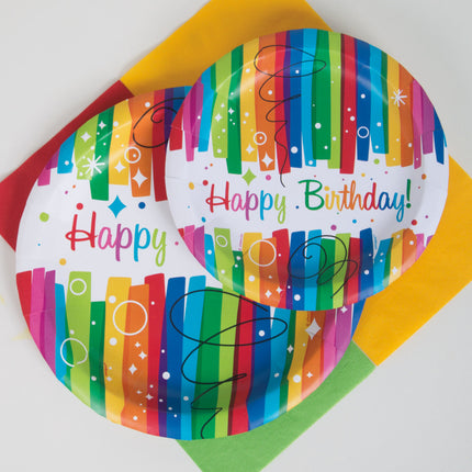 Talerzyki urodzinowe Happy Birthday Rainbow 23cm 8szt