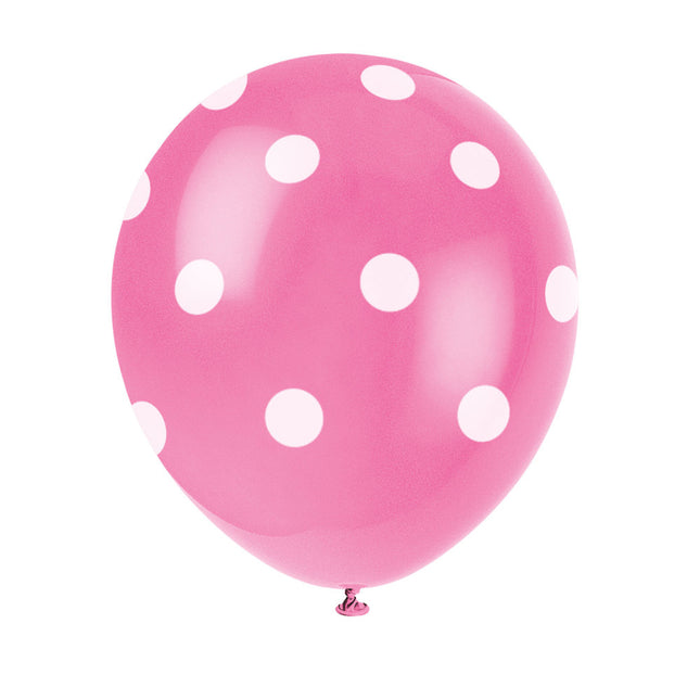 Balony różowe białe kropki 30cm 6szt