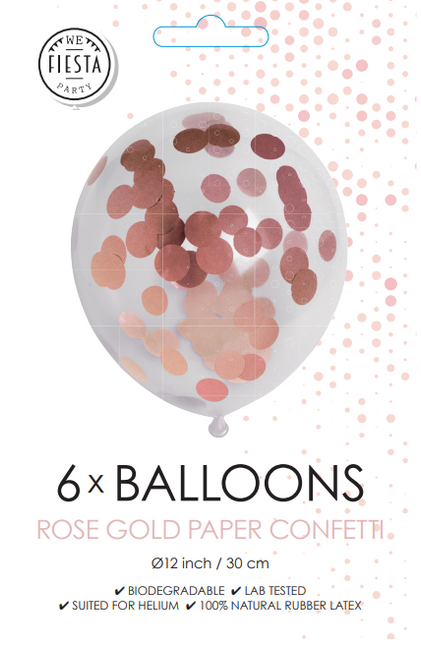 Balony konfetti Rose Gold 12cm 6szt