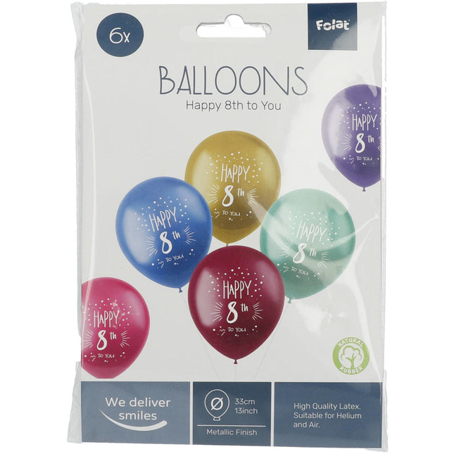 Balony 8 lat Happy 8th 33cm 6szt