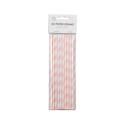 Słomki papierowe Baby Pink Striped 19.7cm 20szt