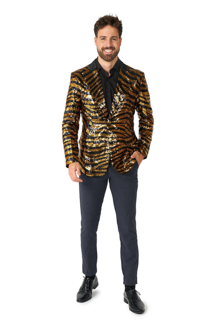 Gold Black Tiger Paillet Blazer Men OppoSuits