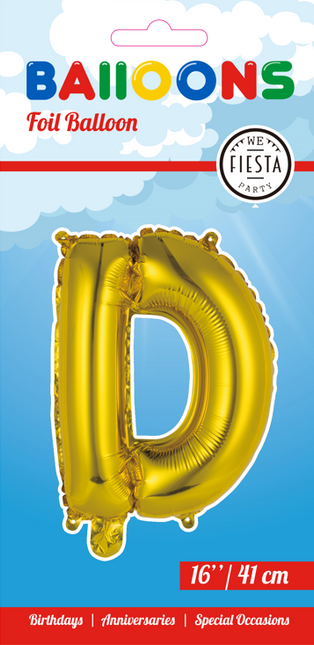 Balon foliowy litera D złoty 41 cm ze słomką
