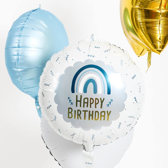 Balon helowy Happy Birthday Rainbow Blue pusty 45cm