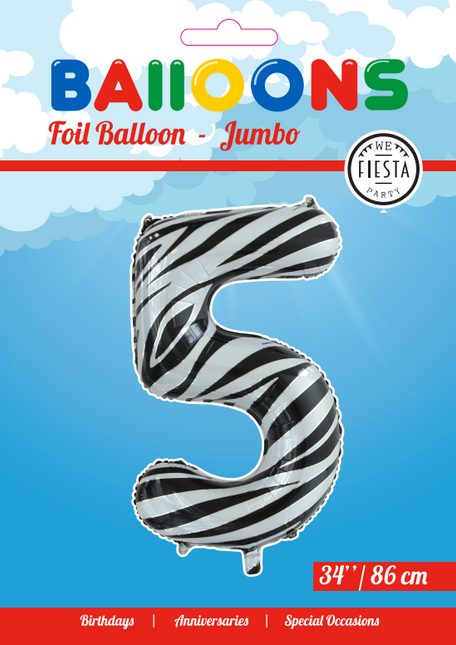 Balon foliowy Figurka 5 Zebra XL 86cm pusty