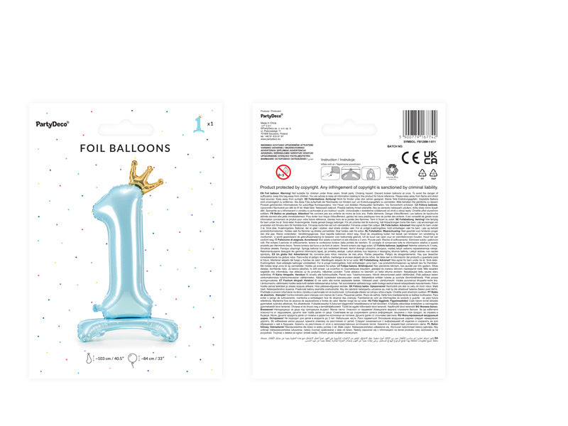 Balon foliowy figura 1 jasnoniebieski standardowy pusty 84 cm