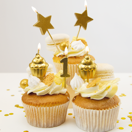 Świeczki 1 Year Cupcake Gold 17,5 cm