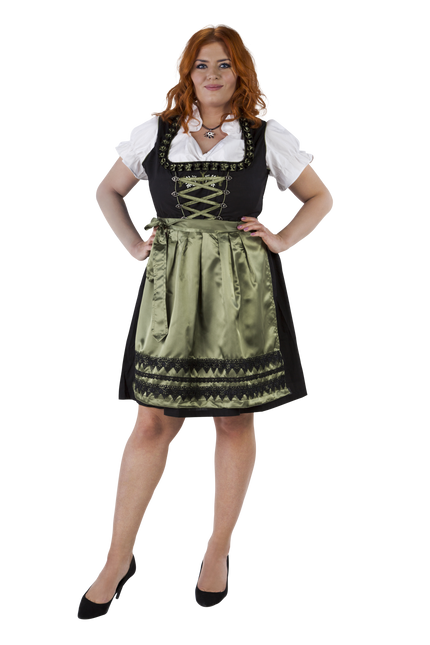 Dirndl czarny, oliwkowozielony, jeleń