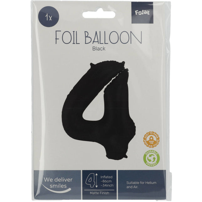 Balon foliowy Figurka 4 Matt Black XL 86cm pusty