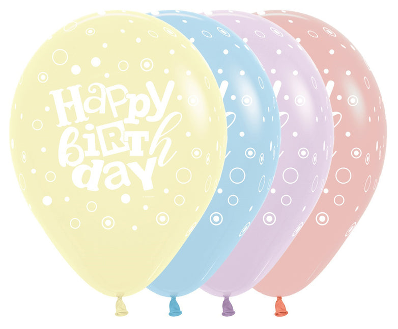 Balony Happy Birthday Festival Pastel Matte Mix 30cm 25szt