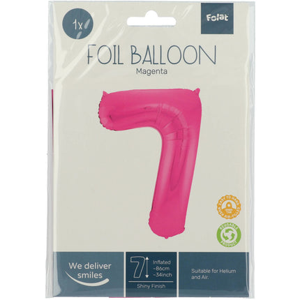 Balon foliowy cyfra 7 fuksja metalik XL 86 cm pusty