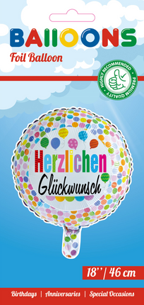 Balon helowy Herzlichen Gl√ºckwunsch Confetti 45cm pusty