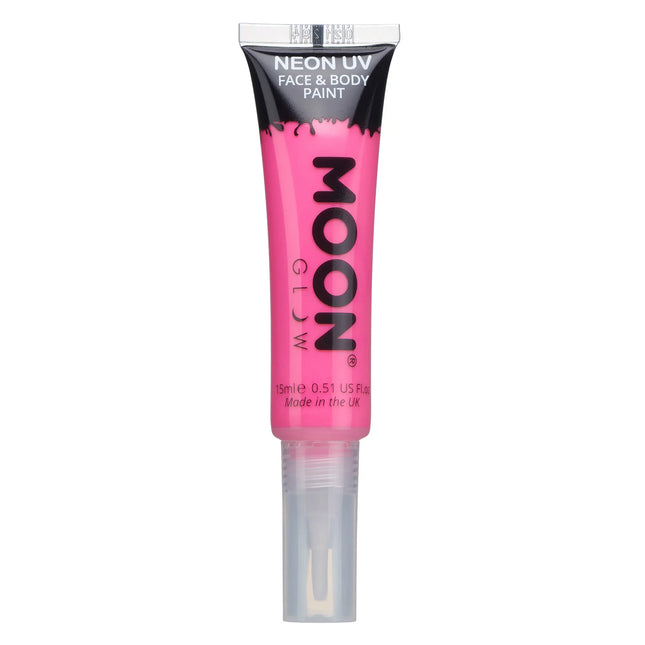 Moon Glow Neon UV Farba do twarzy z aplikatorem w pędzelku Intensywny róż 15ml