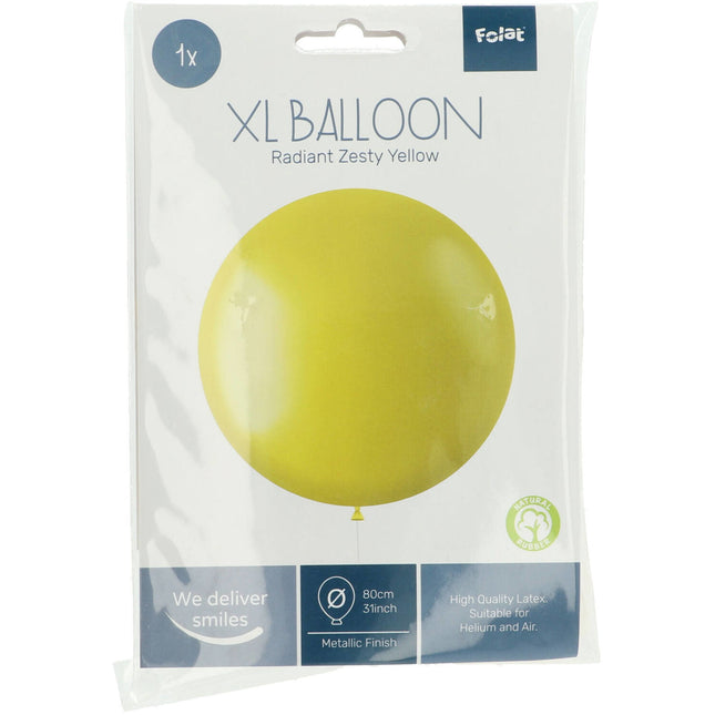 Żółty balon metaliczny Zesty Yellow 80cm