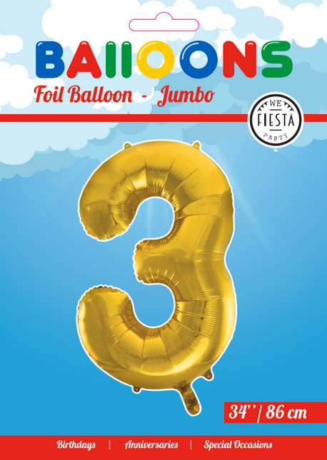 Balon foliowy Figurka 3 Gold XL 86cm pusty