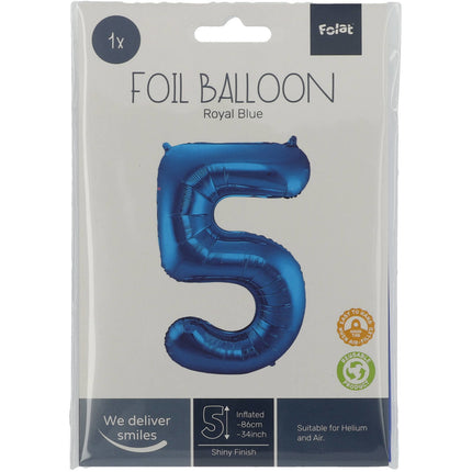 Balon foliowy Figurka 5 Niebieski Metaliczny XL 86cm Pusty