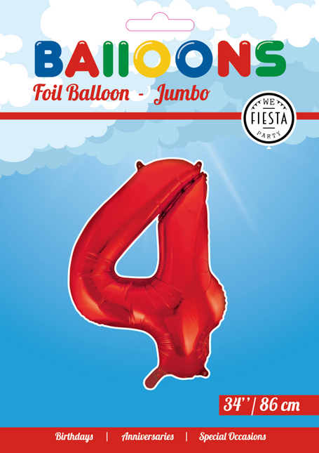 Balon foliowy Figurka 4 Czerwony XL 86cm pusty