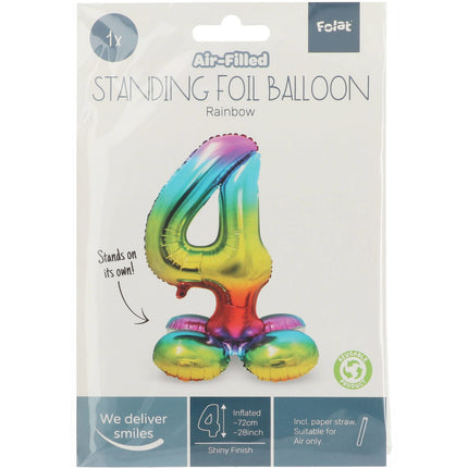 Balon foliowy Figurka 4 Rainbow ze stojakiem 72 cm