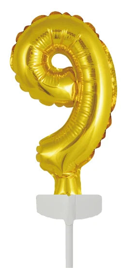 Złoty topper na tort 9 lat Balon foliowy 12,5 cm