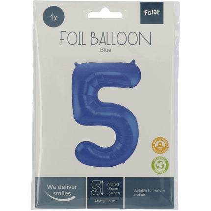 Balon foliowy Figurka 5 Matt Blue XL 86 cm pusty